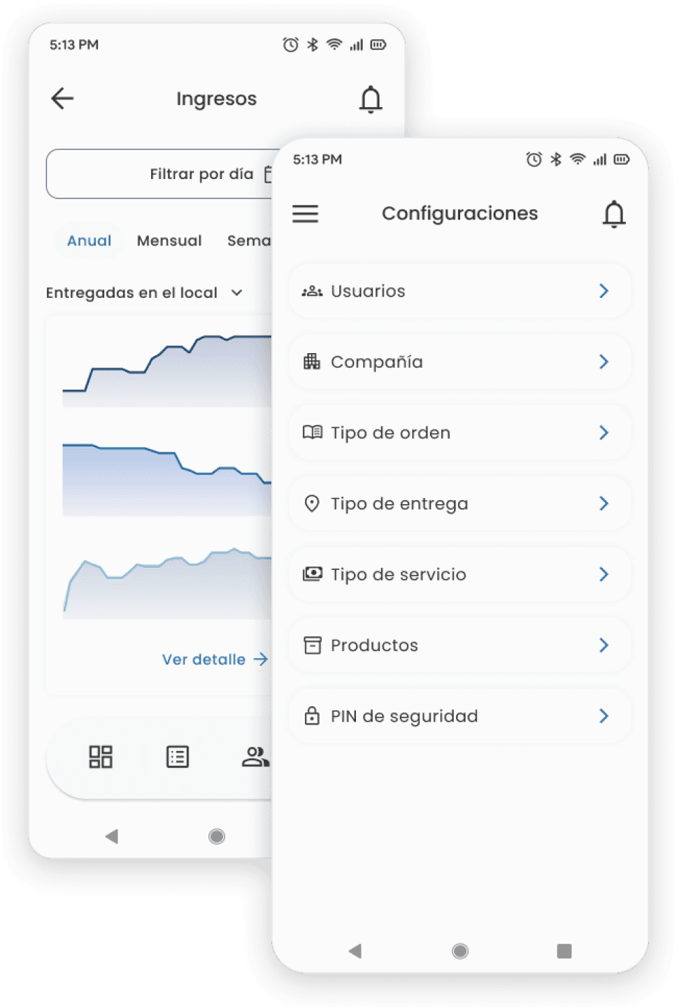 teléfono con vista de configuraciones e ingresos